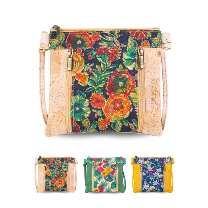Korková crossbody kabelka s květinovým potiskem