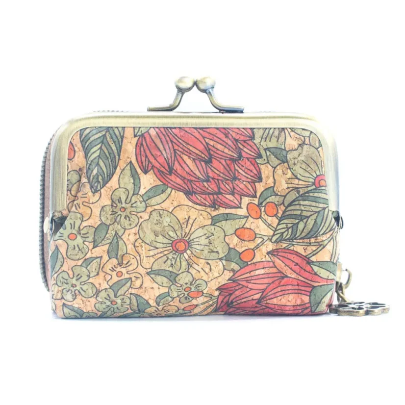 Korková peněženka na mince a kreditní karty Floral