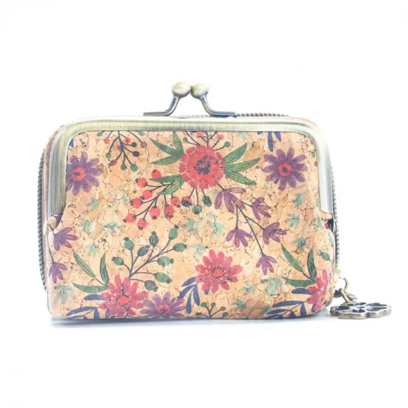 Korková peněženka na mince a kreditní karty Floral