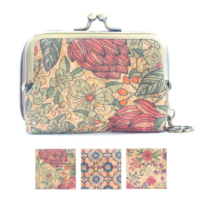 Korková peněženka na mince a kreditní karty Floral