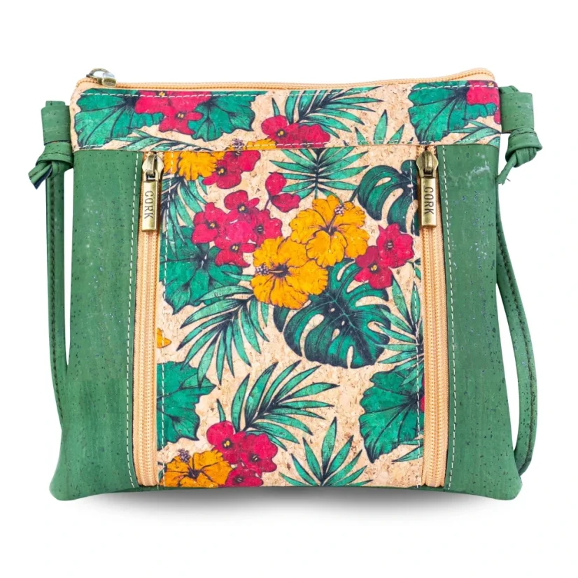 Korková crossbody kabelka s květinovým potiskem