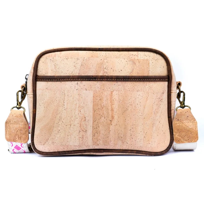 Korková crossbody kabelka s růžovým popruhem