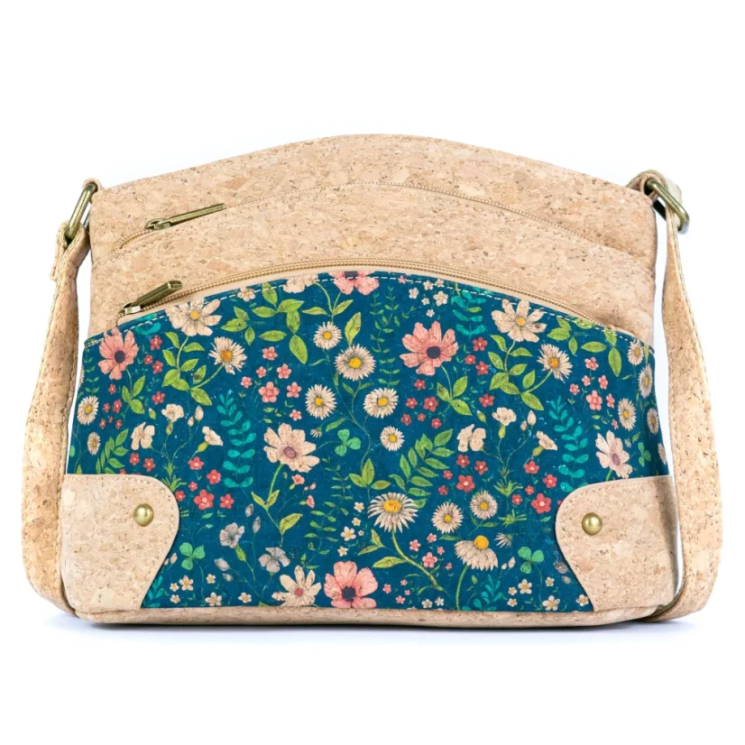 Korková crossbody kabelka se třemi zipy