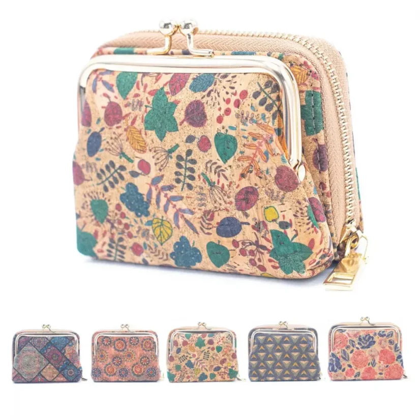 Korková peněženka na mince a kreditní karty Floral Print