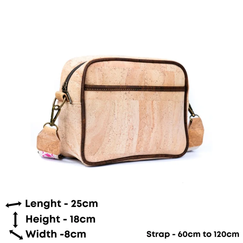 Korková crossbody kabelka s růžovým popruhem
