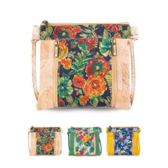 Korková crossbody kabelka s květinovým potiskem