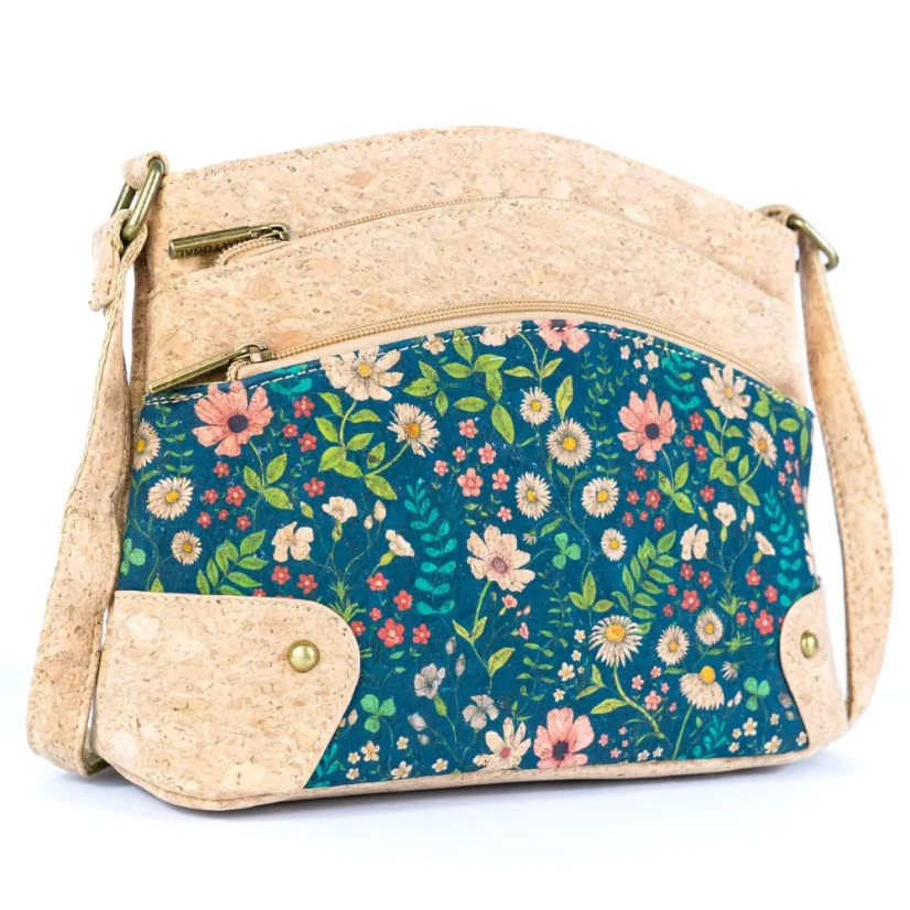 Korková crossbody kabelka se třemi zipy