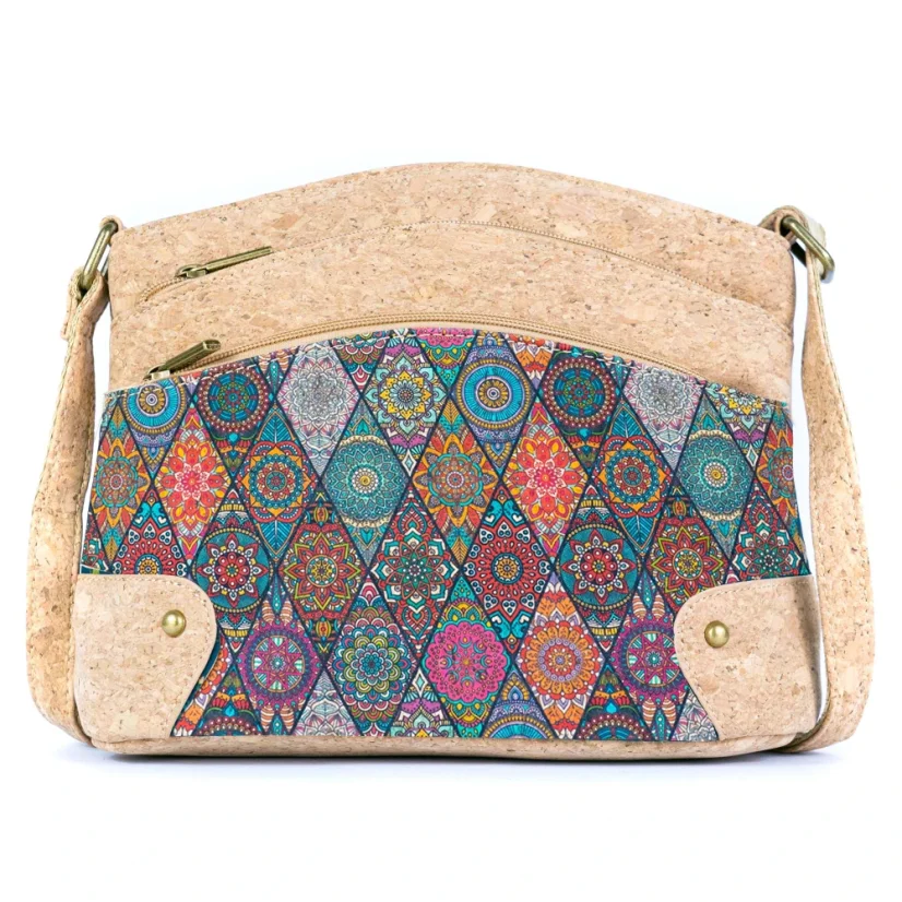 Korková crossbody kabelka se třemi zipy