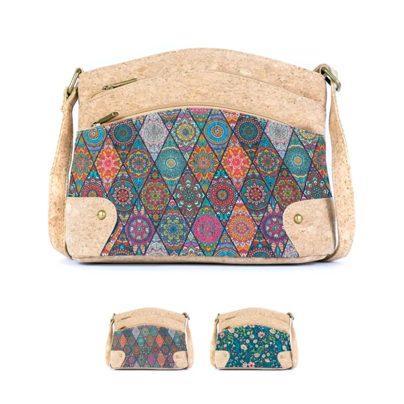 Korková crossbody kabelka se třemi zipy