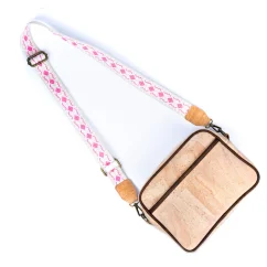Korková crossbody kabelka s růžovým popruhem